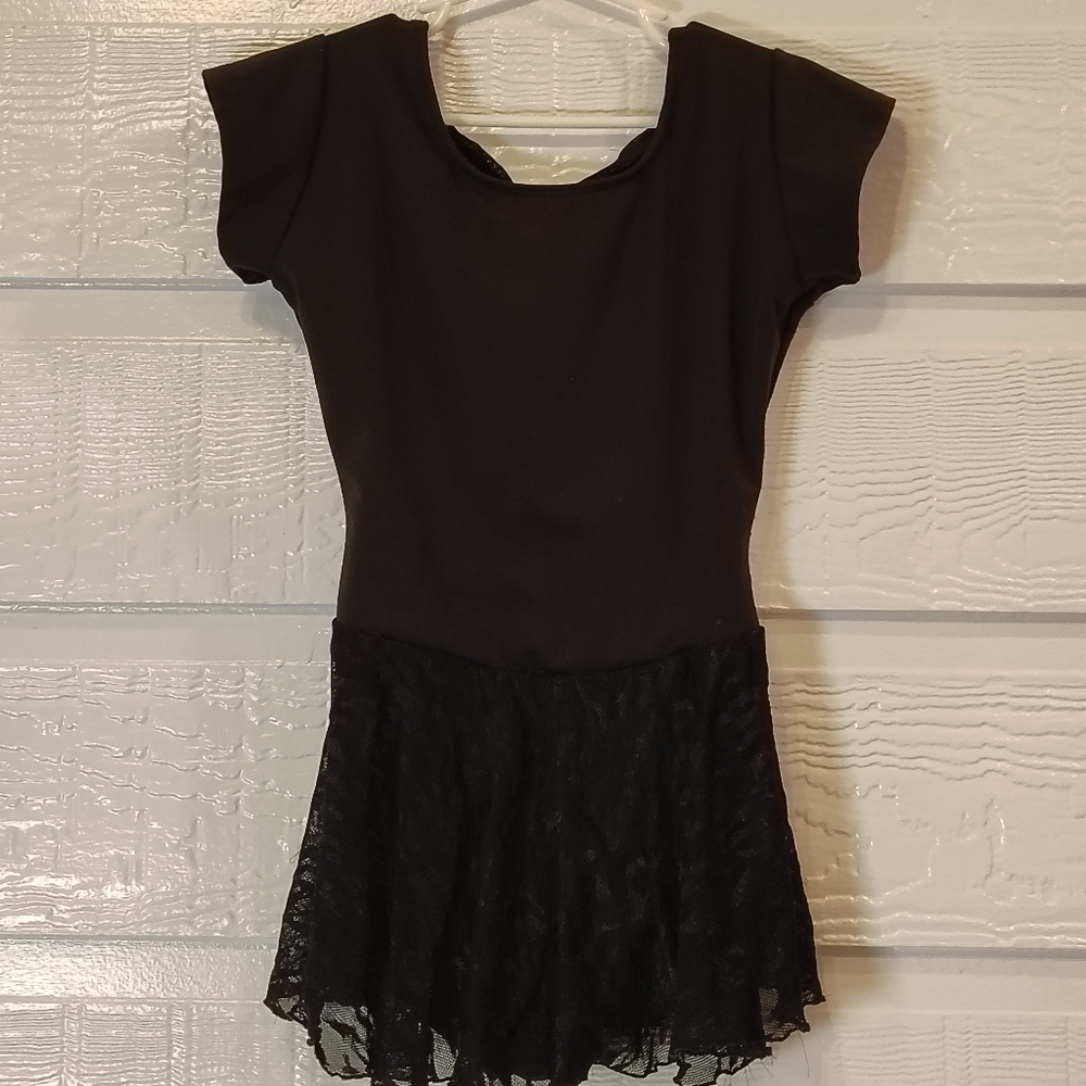 Eurotard Girls Lycra Blend Short Sleeve Dance Leotard Dress Black Size Lg Dance